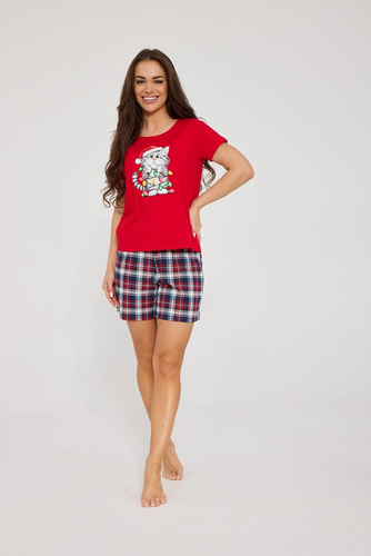 Cornette Cat Christmas 1112/482 жіноча коротка піжама червона 100% бавовна