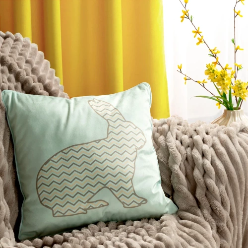 Декоративна велюрова наволочка Wiosna 1 zdobiona nadrukiem zajączka Eurofirany - м'ятний