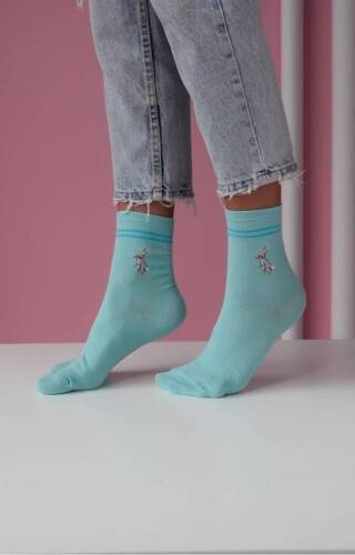 Шкарпетки жіночі бавовняні 0200-088 Króliczki z paskami Milena,- бірюза