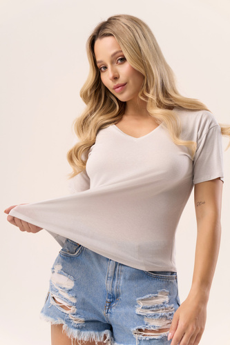 Блузка Serina Babell – віскоза, короткий рукав, V-подібний виріз -сірий