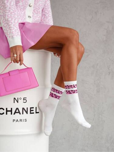 Шкарпетки жіночі 0200-127 Dwa Cętkowane Paski Milena, - білий/рожеві смужки