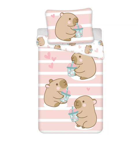 Постільна білизна бавовняна 140x200 Kapibara рожева 70x90 Jerry Fabrics