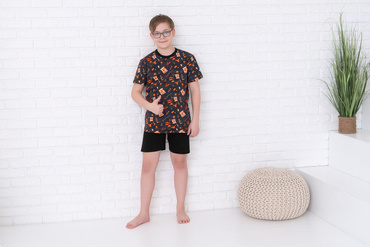 Western  піжама для хлопчика короткий рукав, шорти  Italian Fashion - сірий/чорний