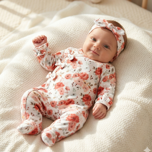ABK-0054 Комплект для немовлят NINI Roses з органічної бавовни, сліп із пов’язкою
