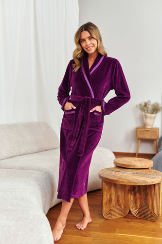 1078 Жіночий велюровий халат Doctor Nap — бавовна, шалевий комір, - бургунді