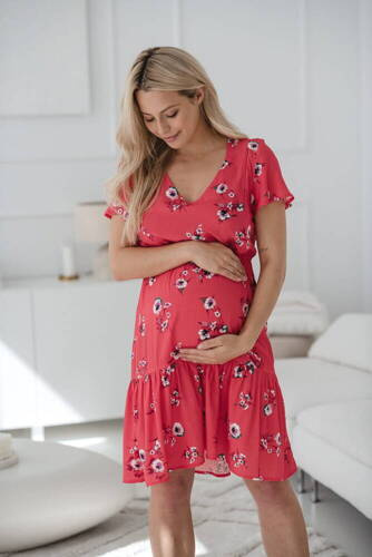 Плаття для вагітних і годуючих з коротким рукавом Lovely Dress Milk&Love, - кораловий