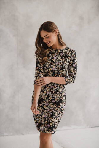 Сукня для грудного годування Milky Classic Milk&Love, - рукав 3/4 чорна в квіточки