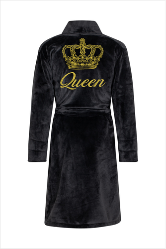 Queen + Korona Халат жіночий флісовий ByShelly - чорний/золотистий