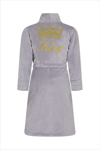 King + Korona Халат чоловічий флісовий ByShelly - світло-сірий/золотий