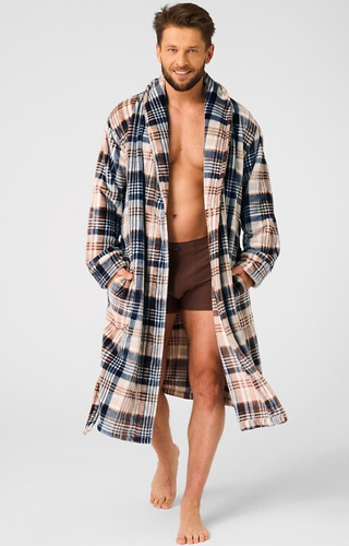 Чоловічий халат MGL 443 Key, бежевий– в клітинку, м’який soft, шалевий комір, теплий
