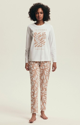 43689 Dextra Жіноча бавовняна піжама Henderson, cream – бавовна, довгий рукав, флористичний принт