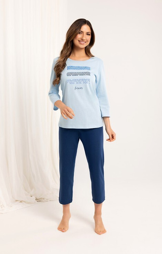 Жіноча піжама 709 бавовняна – футболка 3/4 з принтом, штани 3/4