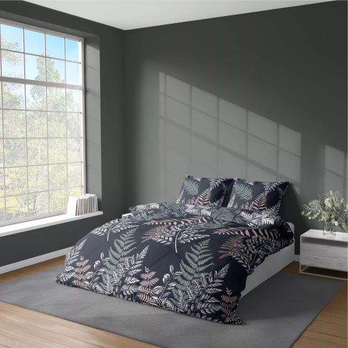 Постільна білизна з мікрофібри 55036 A liście paproci Detexpol, - темно-синій