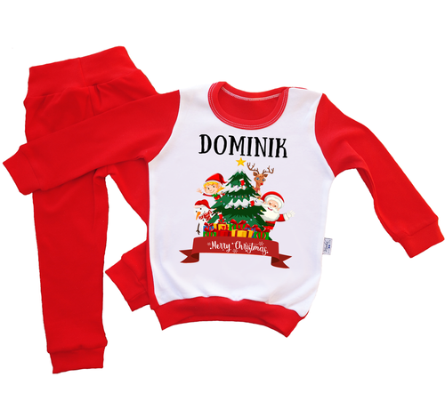 Piżamka świąteczna dla dzieci z reniferem i imieniem Moocha czerwony