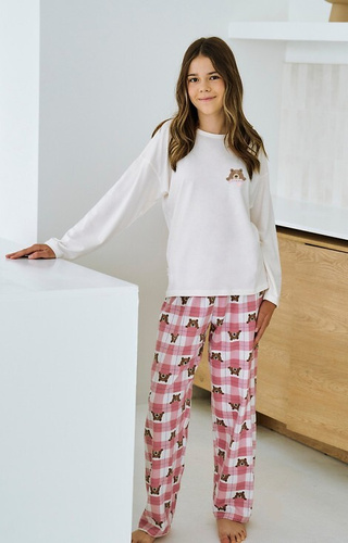 Піжама для дівчинки Taro Astrid 3503, рожевий – бавовна, фланелеві штани в клітинку