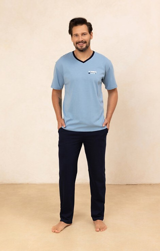 Бавовняна чоловіча піжама Regina 498 — футболка V-подібний виріз + довгі штани