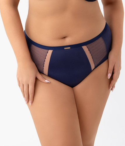 Gorsenia Luisse K442/1 – Темно-сині трусики з високою посадкою та прозорими краями. Комфорт і ніжне моделювання силуету