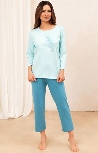 Жіноча піжама 706 бавовняна – футболка 3/4, штани 7/8, принт спереду
