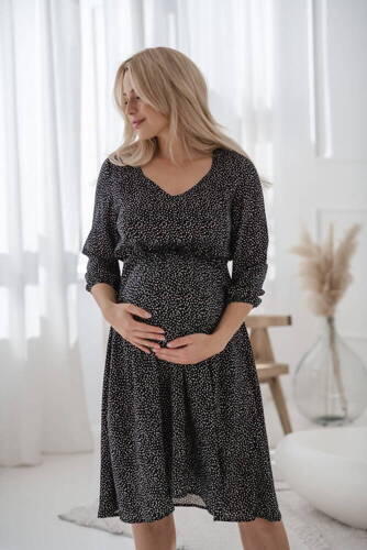 Сукня для вагітних і годуючих жінок, рукав 3/4 Lovely Dress Midi Milk&Love, -цятки на чорному