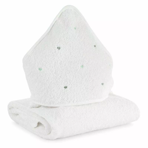 Дитячий рушник після купання  Baby 60 Serca Eurofirany ,- білий/м'ятний