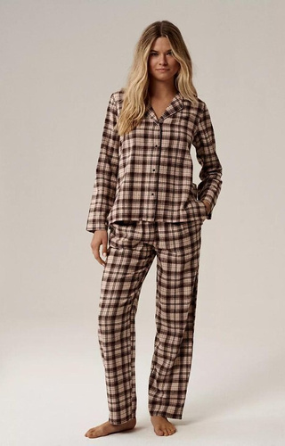 Жіноча піжама Atlantic NLP-505 – фланель, ґудзики, клітинка, 100% бавовна