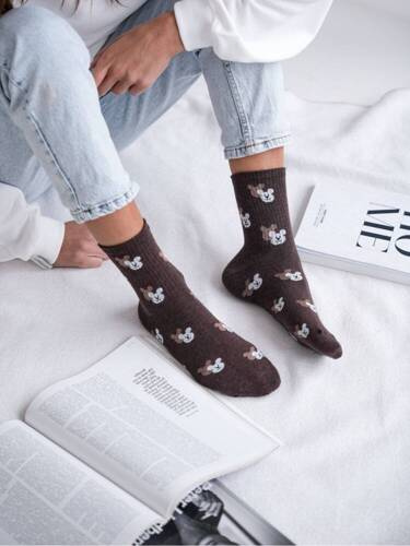 Шкарпетки жіночі бавовняні 0200 Walentynki Milena  чорний/ ведмежатко