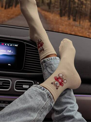 Жіночі шкарпетки новорічні Ведмедик 0200-132 Milena, - бежевий