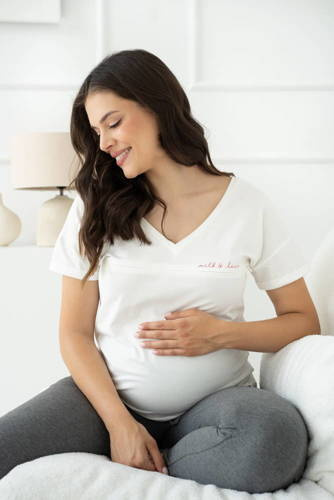 Кофта для вагітних і годуючих жінок M-Shirt V-neck Milk&Love, - кремово-білий