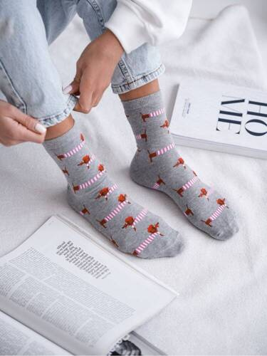 Шкарпетки жіночі бавовняні 0200 Walentynki Milena  чорний/ ведмежатко