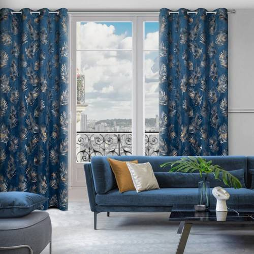 Штора велюрова на люверсах Gloria Eurofirany, - темно-синя