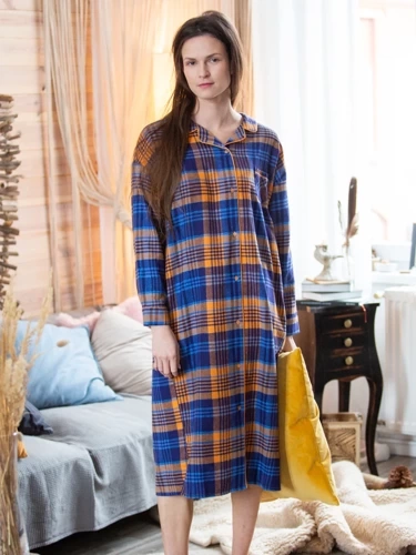 Нічна сорочка LND 482 Фланель Key - темно-синій