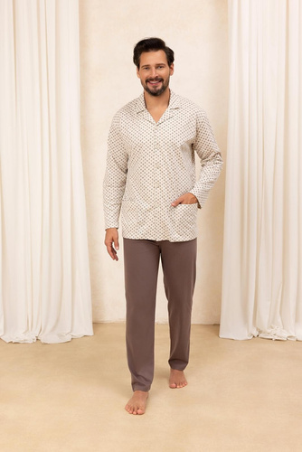 Бавовняна чоловіча піжама 486 Regina, бежевий, - на ґудзиках. бавовна, довгий рукав
