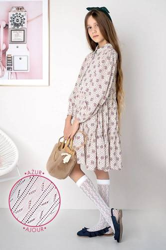 Ажурні підколінки для дівчинки DR2306 Mabel Knittex, - білий