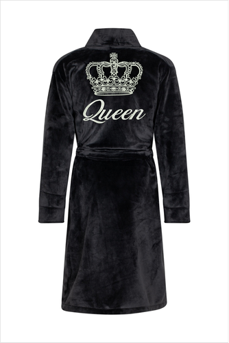 Queen + Korona Халат жіночий флісовий ByShelly -чорний/золотий