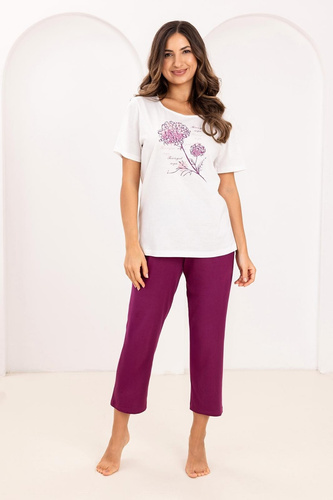 Жіноча Бавовняна Піжама Regina 734 – Короткий Рукав, Футболка з Принтом, Штани 7/8, 100% Бавовна, Максимальний Комфорт