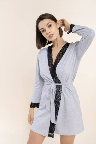 Жіночий халат з мереживом 47 Bonamera,- сірий меланж
