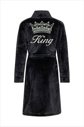 King + Korona Халат чоловічий флісовий ByShelly - чорний/срібний