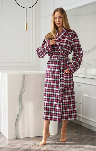 Жіночий халат Coco 2530 L&L – довгий, бавовняний, з рожевою облямівкою