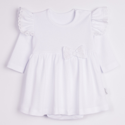 169392 Sukienko-body długi rękaw Nicol – біле бавовняне боді-сукня