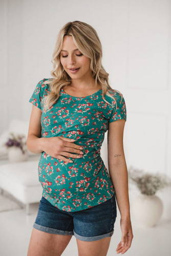 Футболка для вагітних та годуючих жінок Milk Shirt Milk&Love, -зелена в квітки