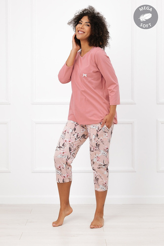 Italian Fashion Kafelia Піжама жіноча Mega Soft 3/4 квіти, кишеня