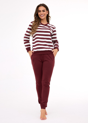 Жіноча піжама 635/468 Cornette Molly 3 | Бавовна, екрю-коричневий, в смужку, штани з кишенями