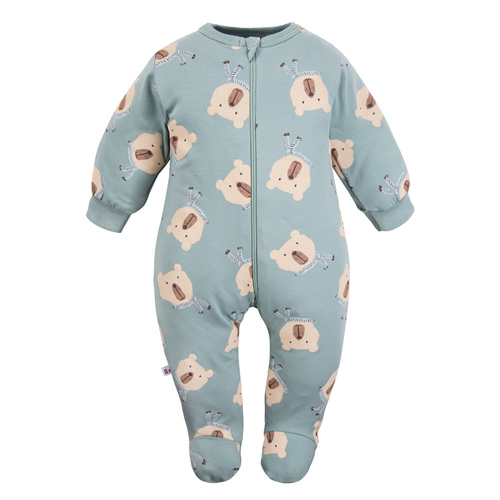 Дитячий піжамний комбінезон Eevi Beary Cool – шавлієвий, ведмедики, зі стопами