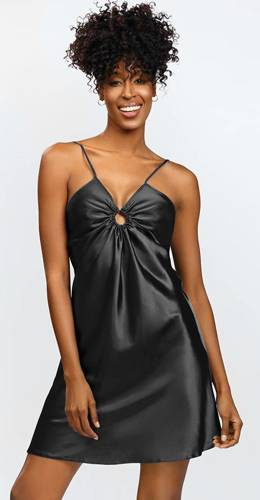 Сатинова нічна сорочка Kamaria Halka DKaren, - чорний