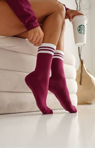Жіночі шкарпетки в рубчик 1313-001 Prążek z paskami Milena, - бордовий