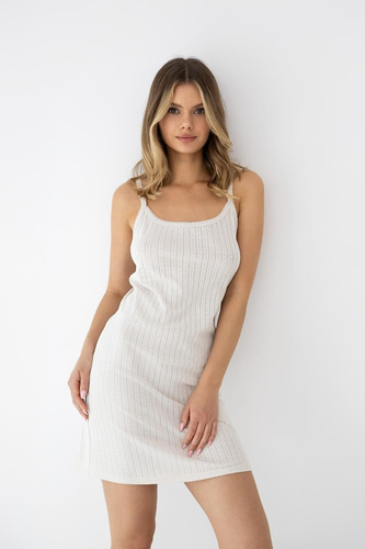 Нічна сорочка Sensis Jaylani бежева – міні з бавовни в рубчик, на тонких бретелях