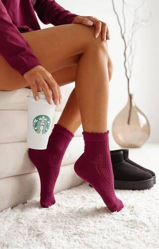 Шкарпетки жіночі 0989-002 Ażur Jodełka Milena, - бордовий