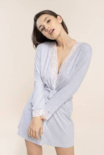 Халат жіночий з мереживом 46 Bonamera,- сірий меланж