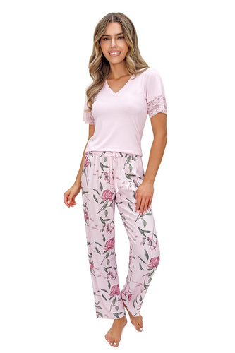 Жіноча піжама Donna Gabriela Long віскоза мереживо V-виріз комфорт