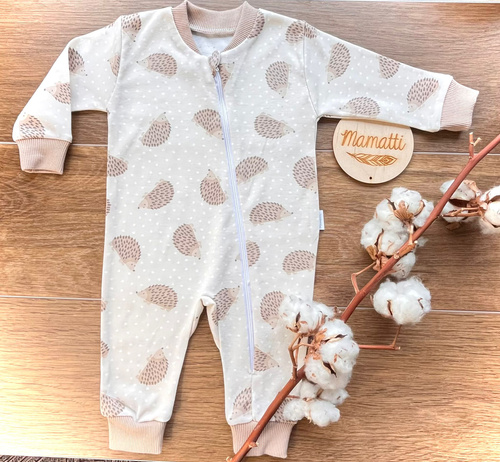 Бавовняний дитячий комбінезон Mamatti PS15741 їжачок – без стоп, на блискавці
